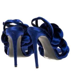 Pre Owned Marco De Vincenzo Navy Blue Velvet Braided Rope Ankle Strap Sandals Size 39