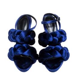 Pre Owned Marco De Vincenzo Navy Blue Velvet Braided Rope Ankle Strap Sandals Size 39