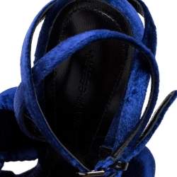 Pre Owned Marco De Vincenzo Navy Blue Velvet Braided Rope Ankle Strap Sandals Size 39