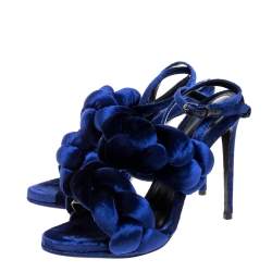 Pre Owned Marco De Vincenzo Navy Blue Velvet Braided Rope Ankle Strap Sandals Size 39