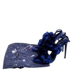Pre Owned Marco De Vincenzo Navy Blue Velvet Braided Rope Ankle Strap Sandals Size 39