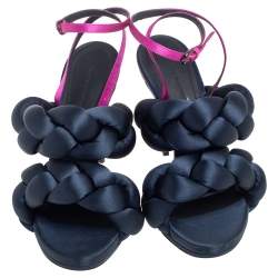 Marco de vincenzo Teal Blue Satin Braided Ankle Strap Sandals Size 39