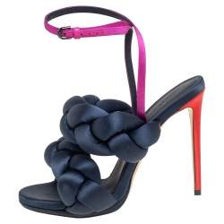 Marco de vincenzo Teal Blue Satin Braided Ankle Strap Sandals Size 39