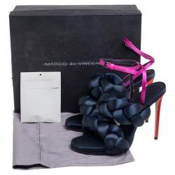 Marco de vincenzo Teal Blue Satin Braided Ankle Strap Sandals Size 39