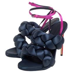 Marco de vincenzo Teal Blue Satin Braided Ankle Strap Sandals Size 39