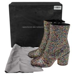 Marco de Vincenzo Multicolor Leather and Crystals Zip Ankle Boots Size 38 