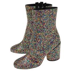 Marco de Vincenzo Multicolor Leather and Crystals Zip Ankle Boots Size 38 