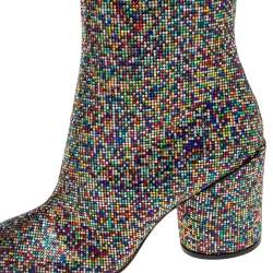 Marco de Vincenzo Multicolor Leather and Crystals Zip Ankle Boots Size 38 