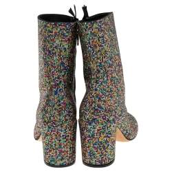 Marco de Vincenzo Multicolor Leather and Crystals Zip Ankle Boots Size 38 