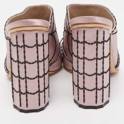 Marco de Vincenzo Pink Satin Spider Web Embroidered Open Toe Mules Size 39.5