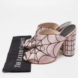Marco de Vincenzo Pink Satin Spider Web Embroidered Open Toe Mules Size 39.5