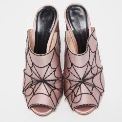 Marco de Vincenzo Pink Satin Spider Web Embroidered Open Toe Mules Size 39.5