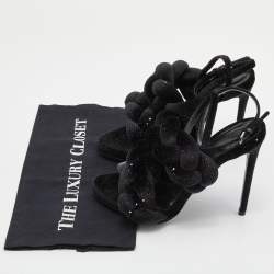 Marco de vincenzo Black Braided Glitter Velvet Ankle Strap Sandals Size 38.5