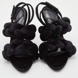 Marco de vincenzo Black Braided Glitter Velvet Ankle Strap Sandals Size 38.5