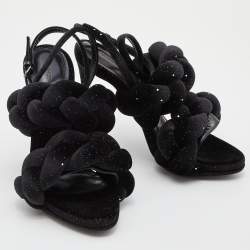 Marco de vincenzo Black Braided Glitter Velvet Ankle Strap Sandals Size 38.5