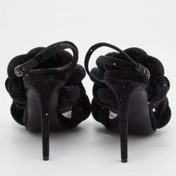 Marco de vincenzo Black Braided Glitter Velvet Ankle Strap Sandals Size 38.5