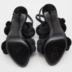 Marco de vincenzo Black Braided Glitter Velvet Ankle Strap Sandals Size 38.5