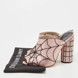 Marco de Vincenzo Pink Satin Embroidered Spider Web Mules Size 39
