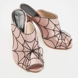 Marco de Vincenzo Pink Satin Embroidered Spider Web Mules Size 39