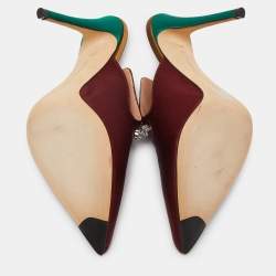 Marco de vincenzo Burgundy Satin Crystals Embellished Pointed Toe Mules Size 40