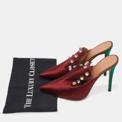 Marco de vincenzo Burgundy Satin Crystals Embellished Pointed Toe Mules Size 40