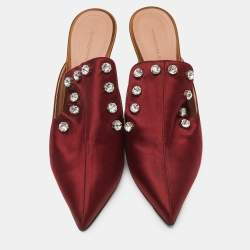 Marco de vincenzo Burgundy Satin Crystals Embellished Pointed Toe Mules Size 40