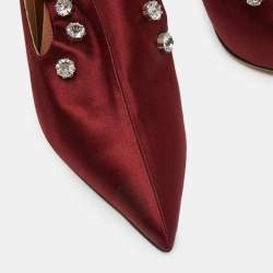 Marco de vincenzo Burgundy Satin Crystals Embellished Pointed Toe Mules Size 40