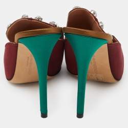 Marco de vincenzo Burgundy Satin Crystals Embellished Pointed Toe Mules Size 40