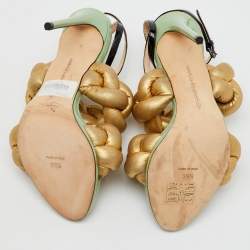 Marco de vincenzo Gold/Black Metallic Leather and Patent Leather Ankle Strap Sandals Size 39.5