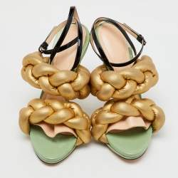 Marco de vincenzo Gold/Black Metallic Leather and Patent Leather Ankle Strap Sandals Size 39.5