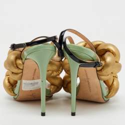 Marco de vincenzo Gold/Black Metallic Leather and Patent Leather Ankle Strap Sandals Size 39.5