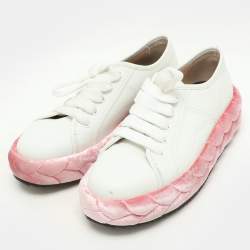 Pre Owned Marco De Vincenzo White/Pink Leather and Velvet Rope Sneakers Size 39.5