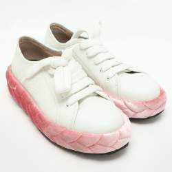 Pre Owned Marco De Vincenzo White/Pink Leather and Velvet Rope Sneakers Size 39.5
