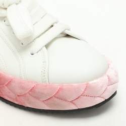 Pre Owned Marco De Vincenzo White/Pink Leather and Velvet Rope Sneakers Size 39.5