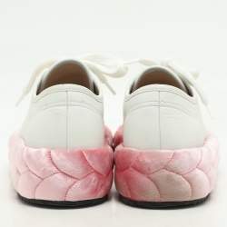 Pre Owned Marco De Vincenzo White/Pink Leather and Velvet Rope Sneakers Size 39.5