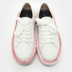 Pre Owned Marco De Vincenzo White/Pink Leather and Velvet Rope Sneakers Size 39.5
