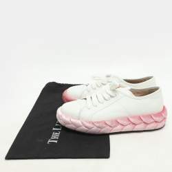 Pre Owned Marco De Vincenzo White/Pink Leather and Velvet Rope Sneakers Size 39.5