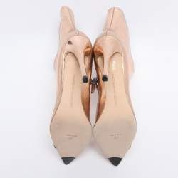 Pre Owned Marco de Vincenzo Metallic Rose Gold Leather Bow Pointed Toe Ankle Boots Size 39