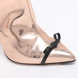 Pre Owned Marco de Vincenzo Metallic Rose Gold Leather Bow Pointed Toe Ankle Boots Size 39