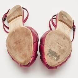 Pre Owned Marco de vincenzo Red Leather Ankle Strap Flats Size 38.5