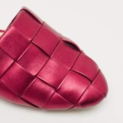 Pre Owned Marco de vincenzo Red Leather Ankle Strap Flats Size 38.5