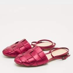 Pre Owned Marco de vincenzo Red Leather Ankle Strap Flats Size 38.5