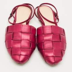 Pre Owned Marco de vincenzo Red Leather Ankle Strap Flats Size 38.5