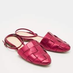 Pre Owned Marco de vincenzo Red Leather Ankle Strap Flats Size 38.5