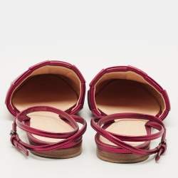 Pre Owned Marco de vincenzo Red Leather Ankle Strap Flats Size 38.5