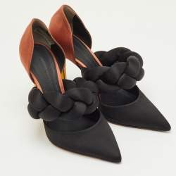 Pre Owned Marco de Vincenzo Black/Brown Satin Rope Pointed Toe Pumps Size 39
