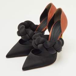 Pre Owned Marco de Vincenzo Black/Brown Satin Rope Pointed Toe Pumps Size 39