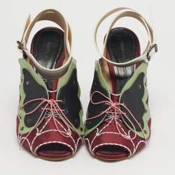 Pre Owned صندل ماركو دي فينشنزو فتحة كعب مقدمة مفتوحة فراشة جلد وساتان متعدد الألوان مقاس 36