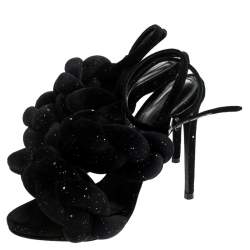 Marco De Vincenzo Black Velvet Rope Braided Rope Sandal Size 37