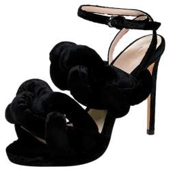 Marco De Vicenzo Black Velvet Braided Ankle Strap Sandals Size 35
